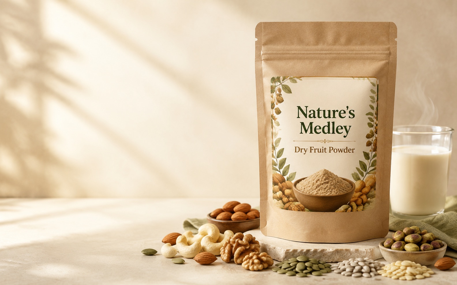 Nature's Medley dry fruit powder with premium nuts and seeds